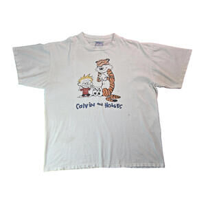 Calvin Hobbes Vintage 90s Single Stitch Promo Graphic White T Shirt Mens XXL 2XL